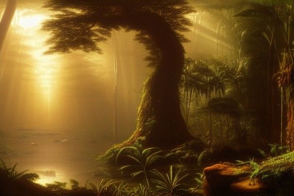 Lush Rainforest with Glass Pyramid, Hyperrealistic Art