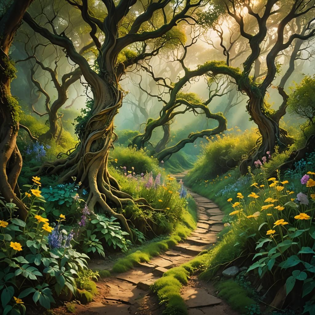Dreamlike Overgrown Path in Surrealist Style