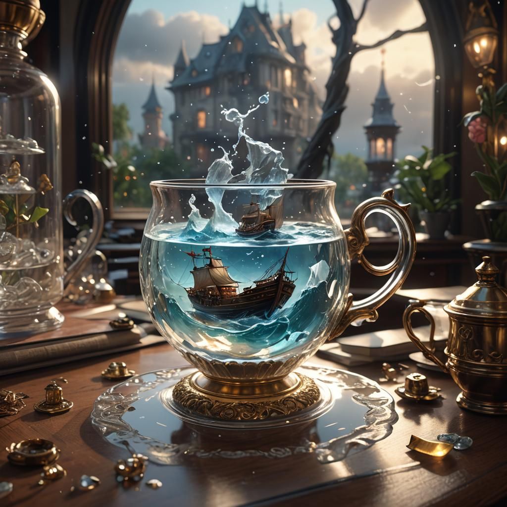 Stormy Teacup: Hyperdetailed Concept Art