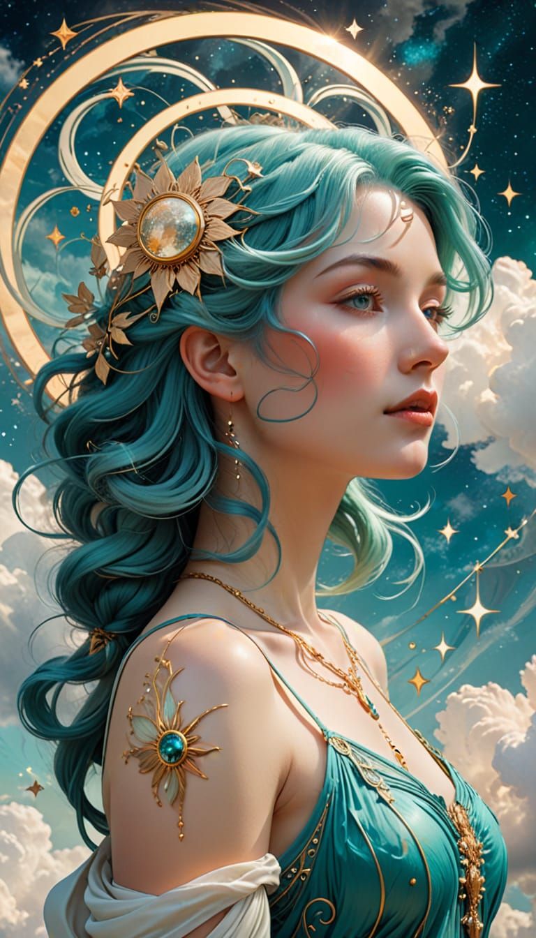 Ethereal Art Deco Goddess in Teal Hues