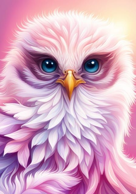 Cute Blue Bird with Fractal Flowers in Pixel Art