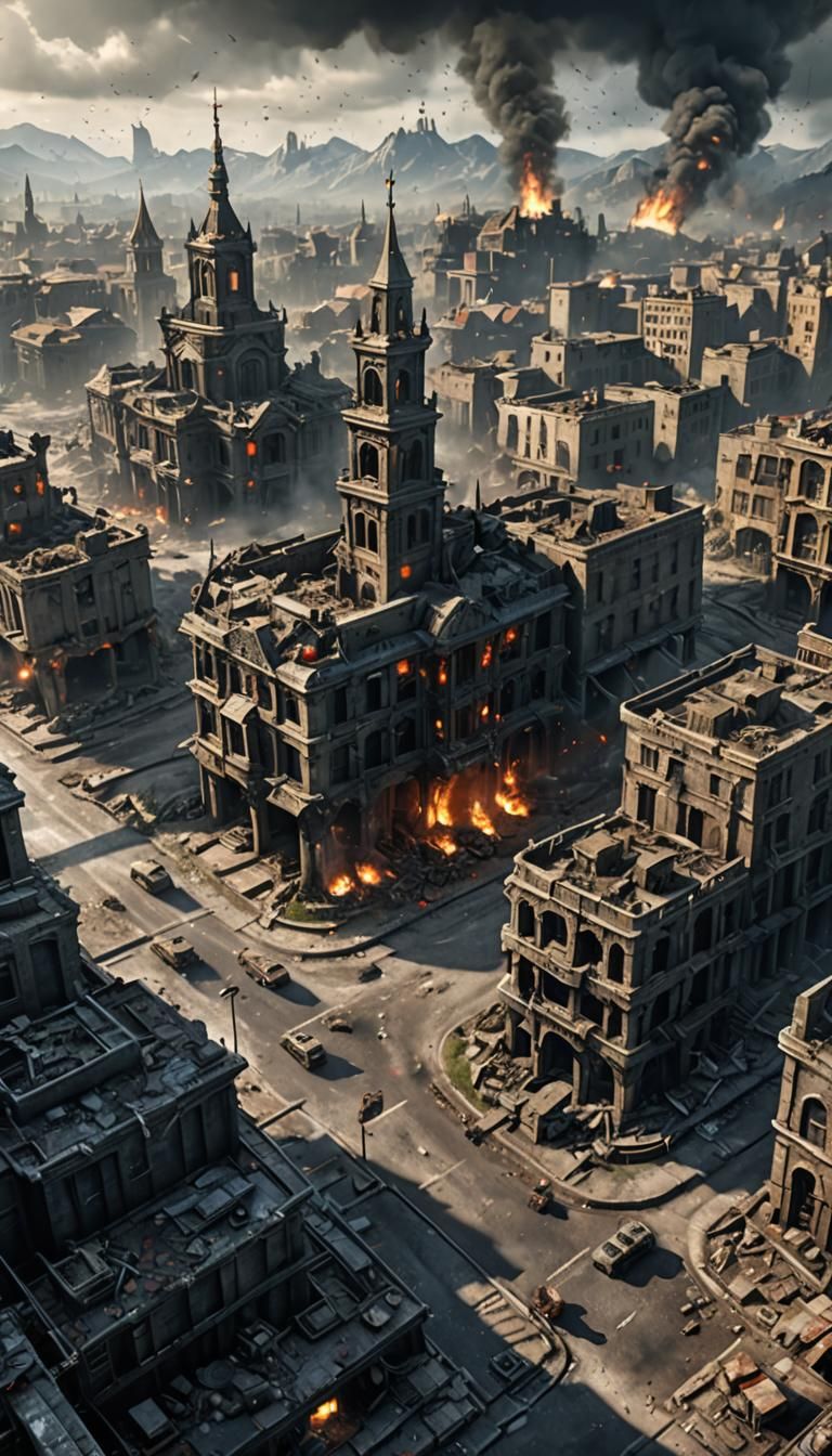 War-Torn Battlefield City Concept Art