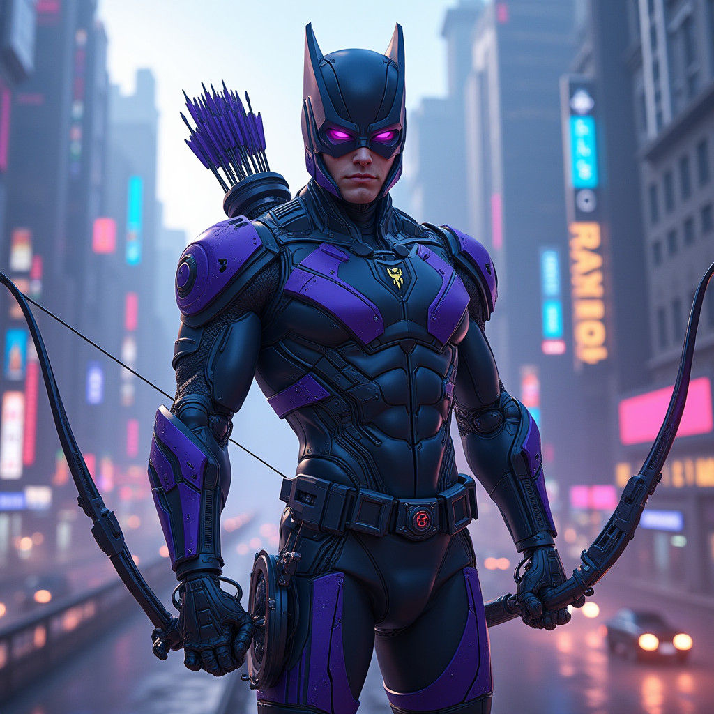 Biomechanical Cyborg Superhero in Dystopian Metropolis