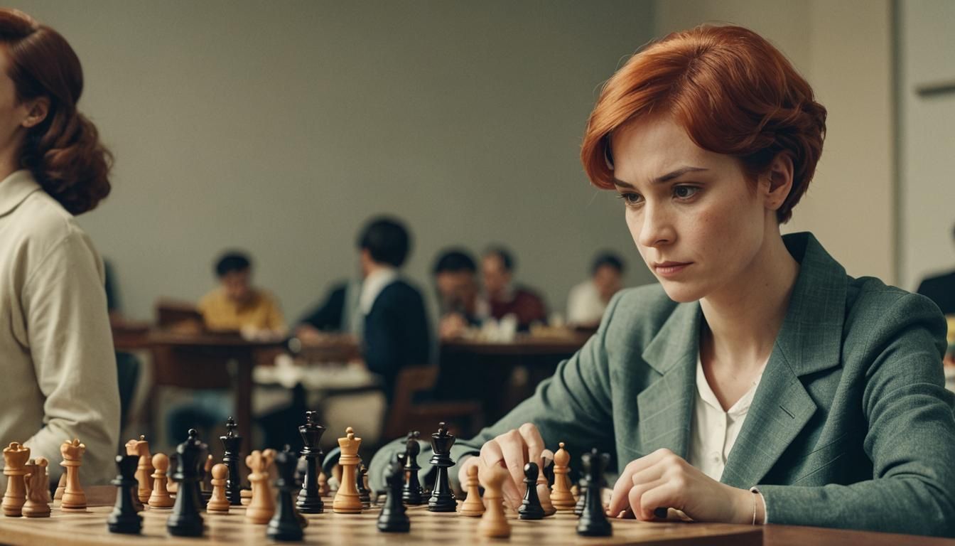 Intense Chess Champion in Vintage Style
