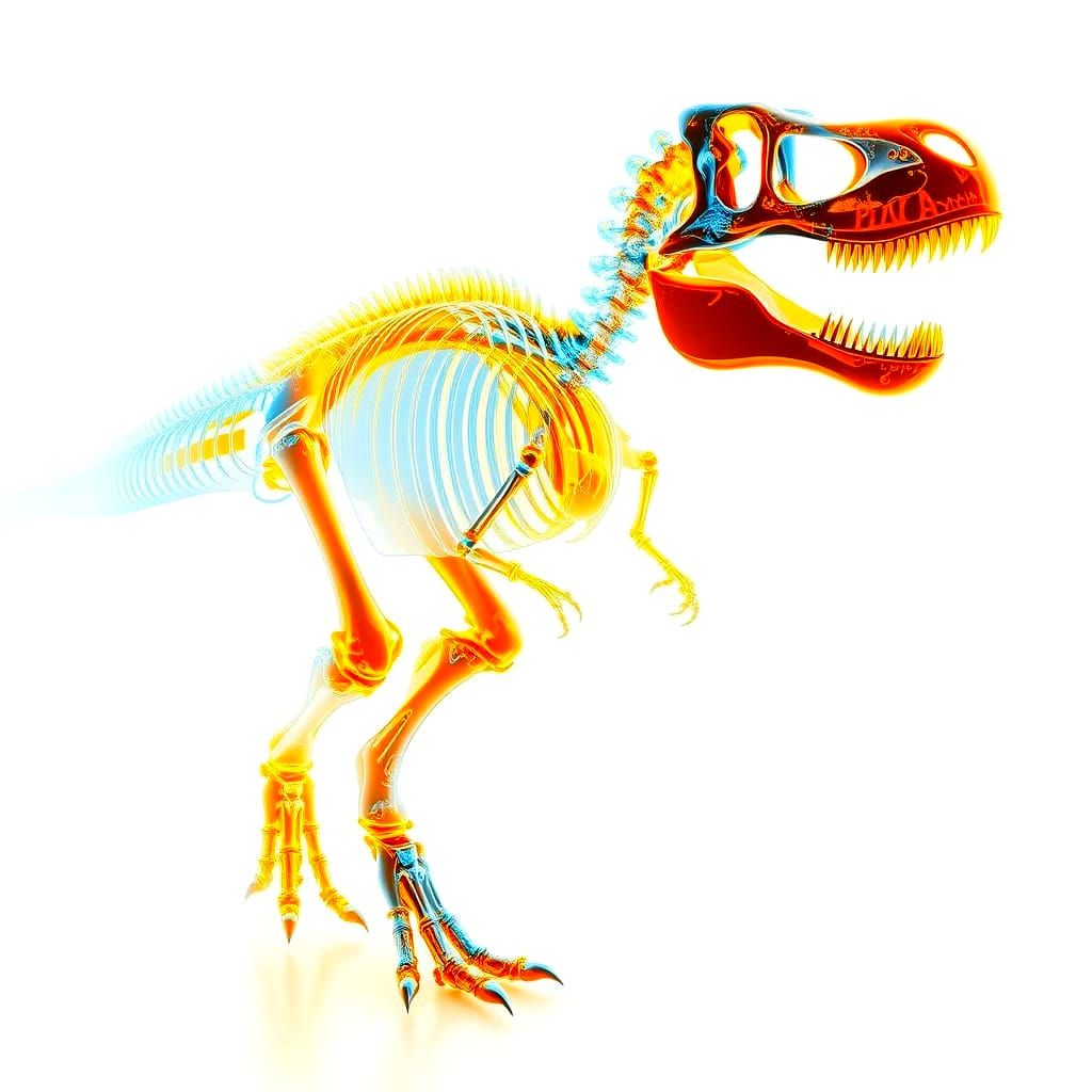 Surreal T-Rex Skeleton in Neon Crystal with 24ct Gold Veins