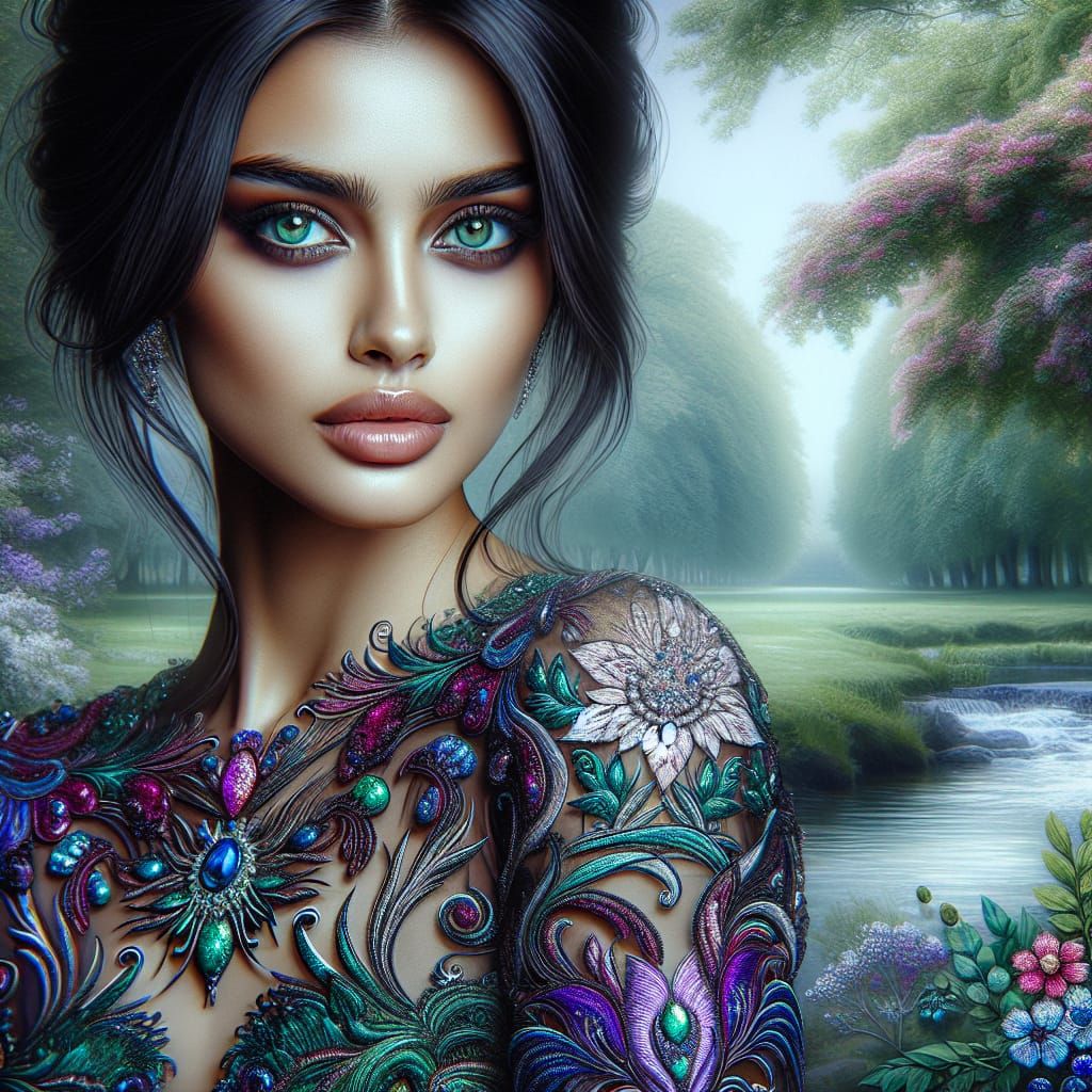 Elegant South Asian Woman in a Verdant Landscape