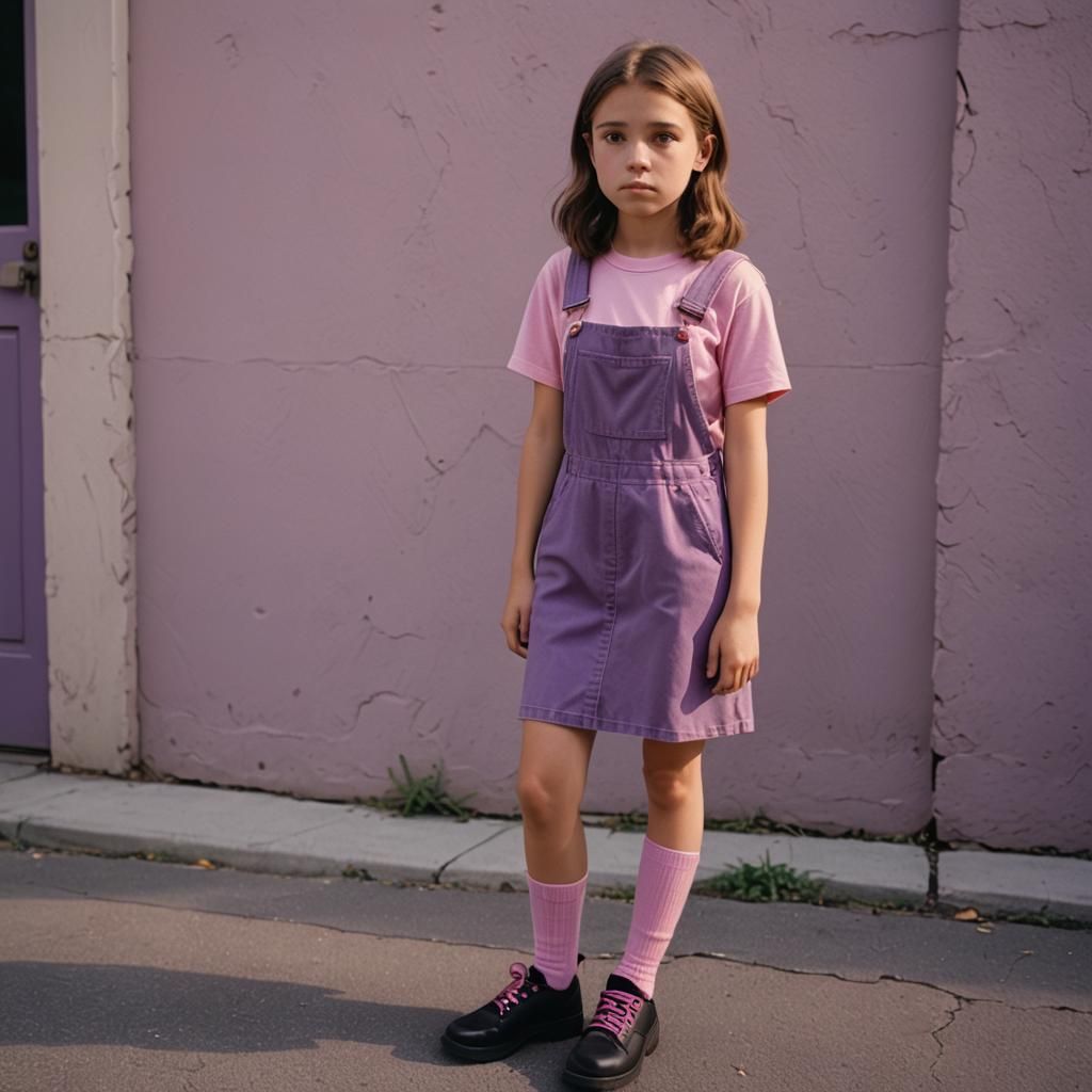 Cinematic Portrait of Girl in Pink Overalls