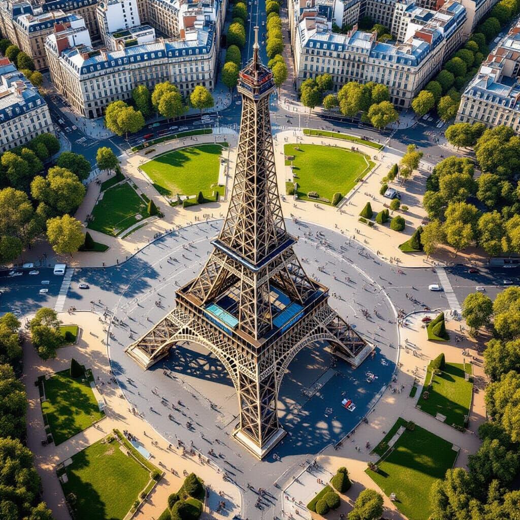 Eiffel Tower Aerial View in Photorealistic Style