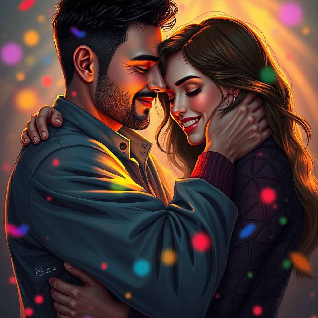 Affectionate Embrace in Dynamic Digital Art
