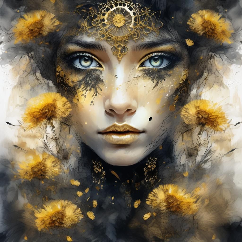 Luxurious Fairy Portrait with Dandelions and Black Lace