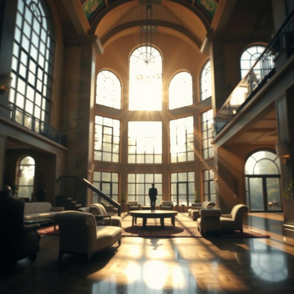 Sunlit Interior of a Grand Multistory Residence