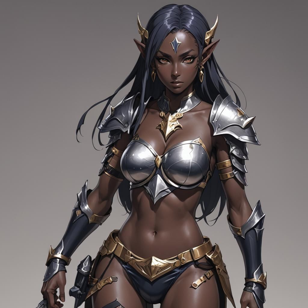 Dark Elf in Bikini Armor: Anime-Inspired Portrait