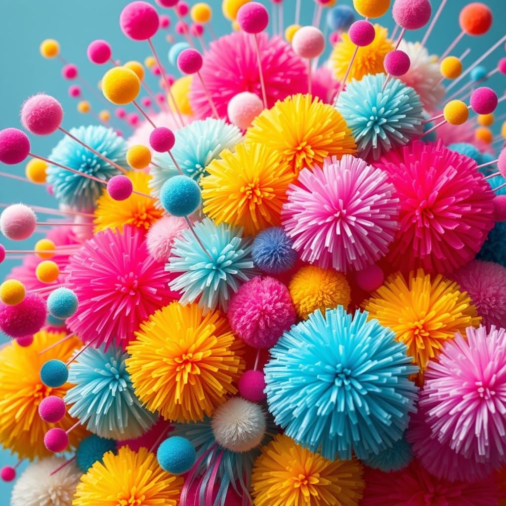 Colorful Pom Pom Explosion in Pop Art Style