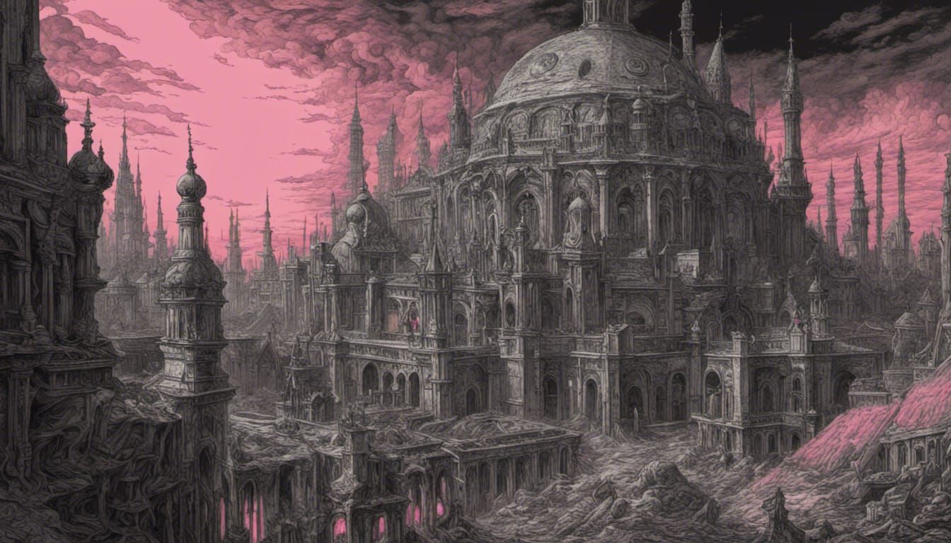 Synthwave Gothic City Under an Eldritch Sun