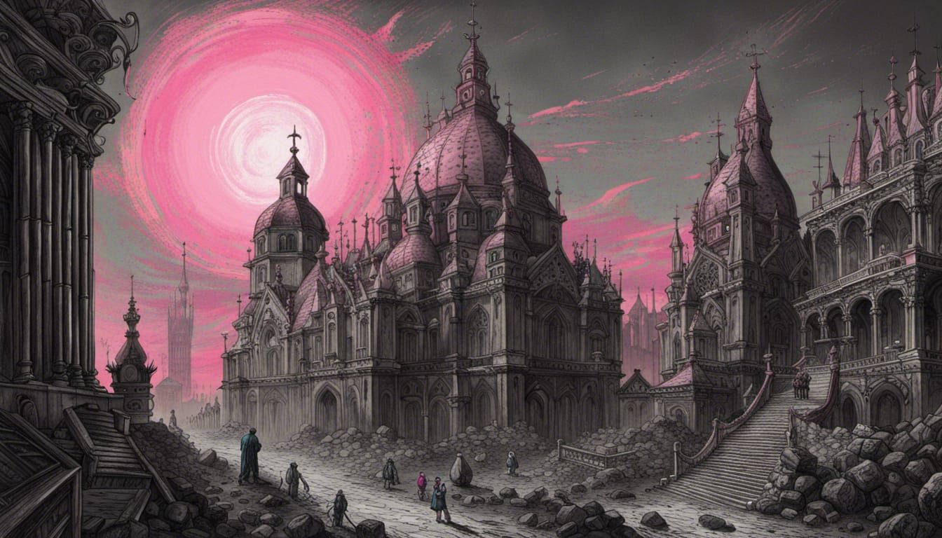 Synthwave Gothic City Under an Eldritch Sun