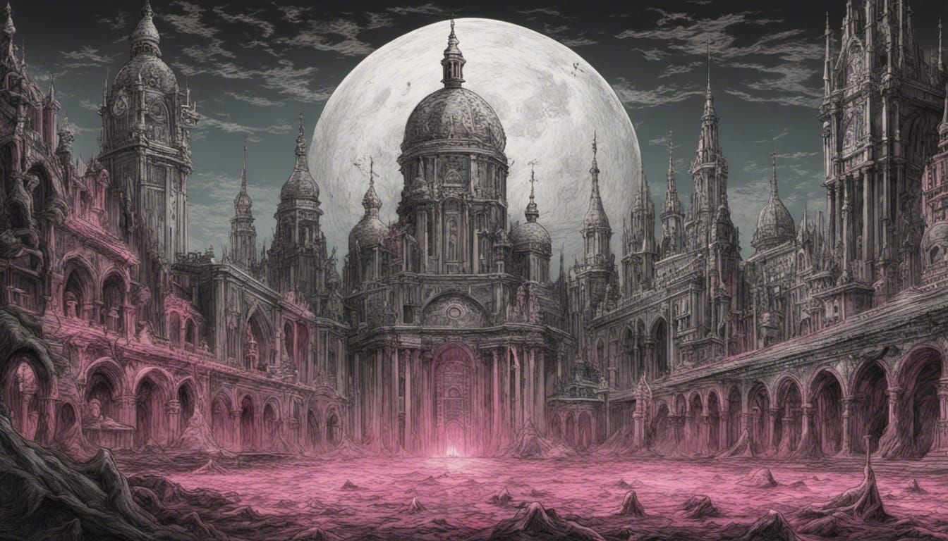 Synthwave Gothic City Below an Eldritch Sun