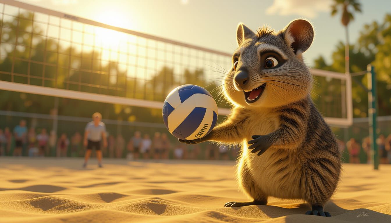 Quokka Volleyball Player in Surreal Digital Art