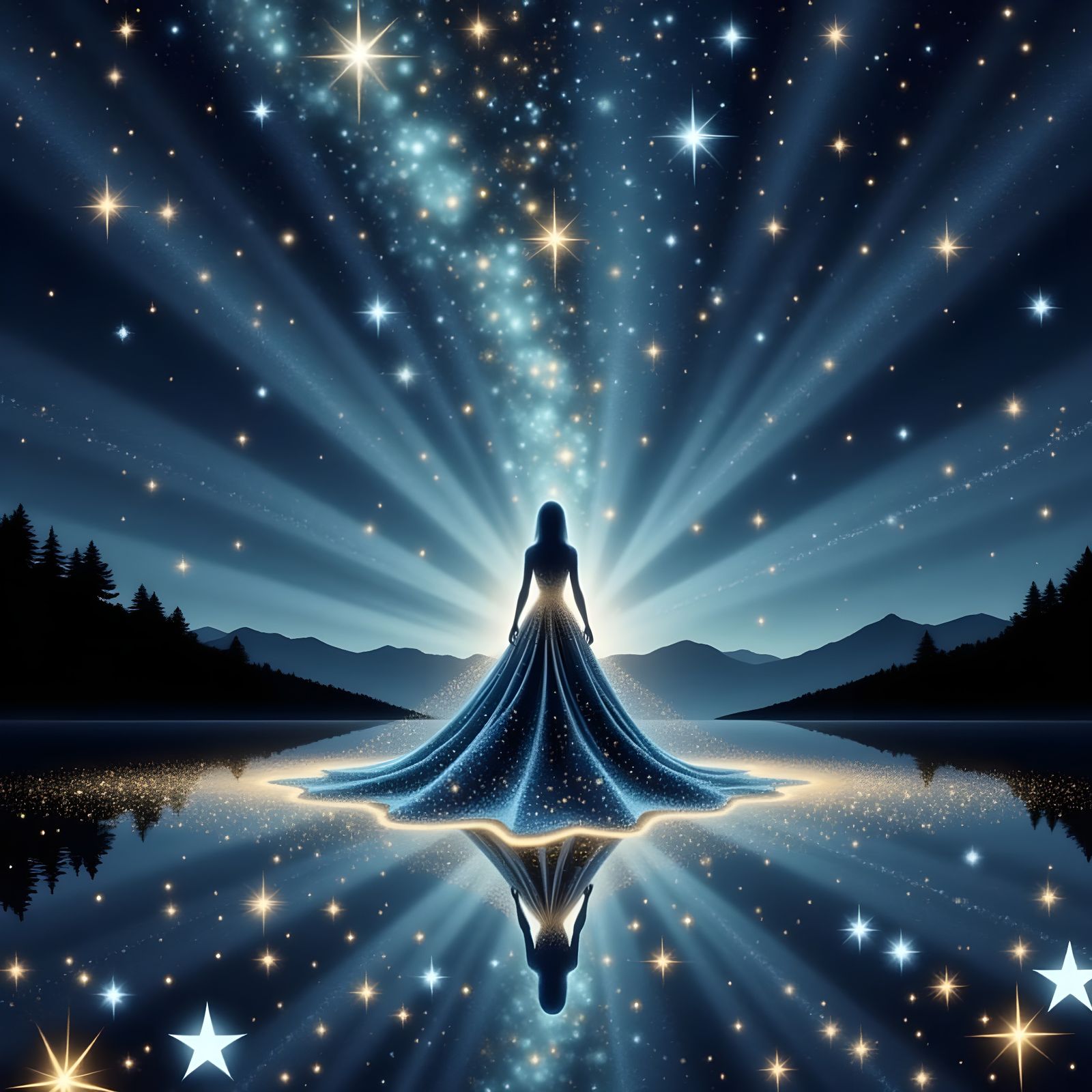 Magical Night Sky Dress on Moonlit Water