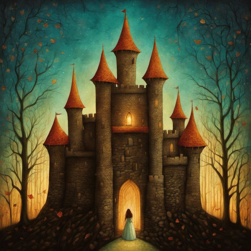 Princess in Medieval Castle Room: Surreal Digital Art