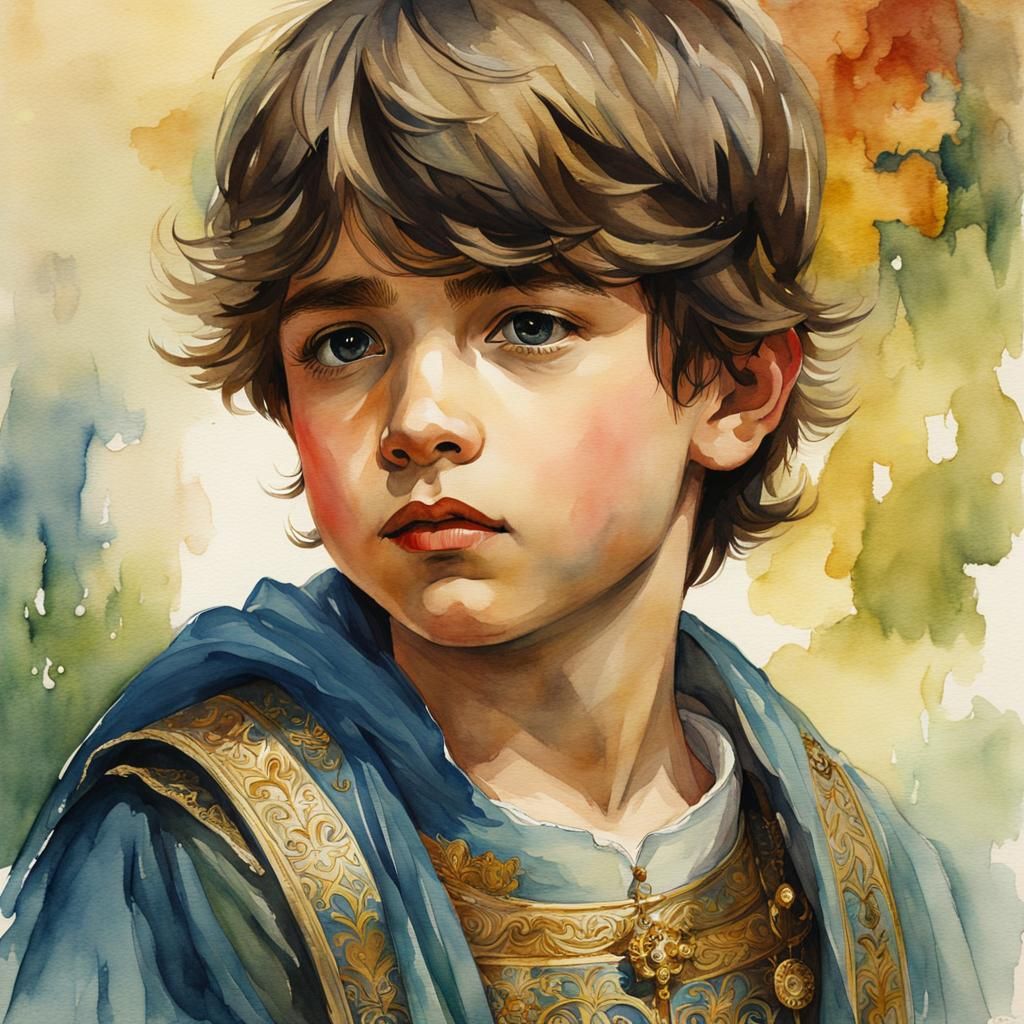 Elegant Watercolor Portrait of a Boy Prince