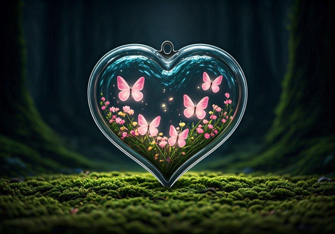 Enchanted Heart-Shaped Ornament in Whimsical Forest