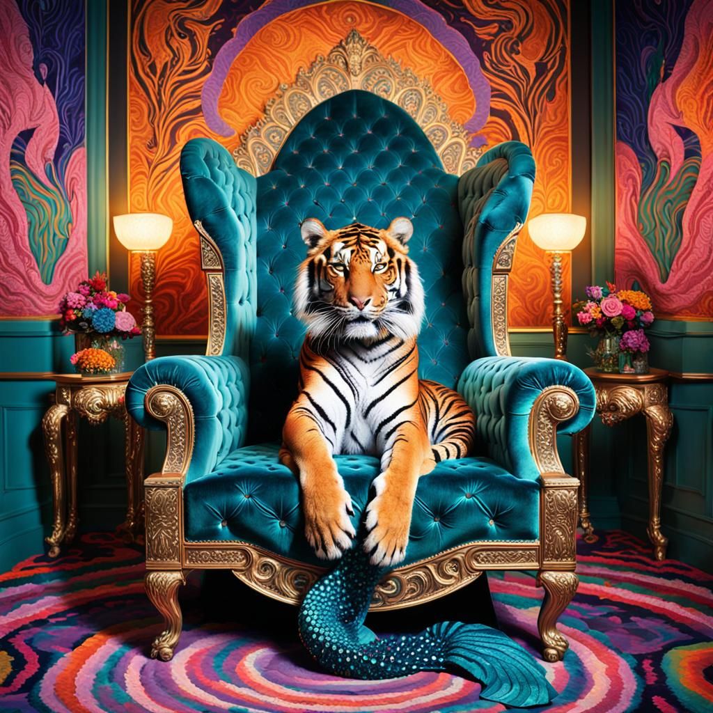 Surreal Tiger Portrait in Vibrant Fauvist Style with Whimsic...