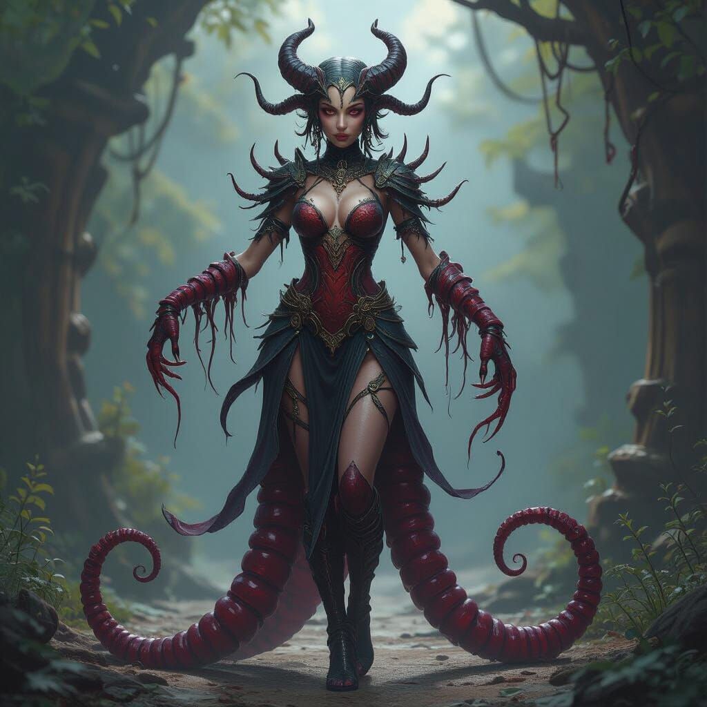 Leech Demoness Character Art with Tentacle Limbs