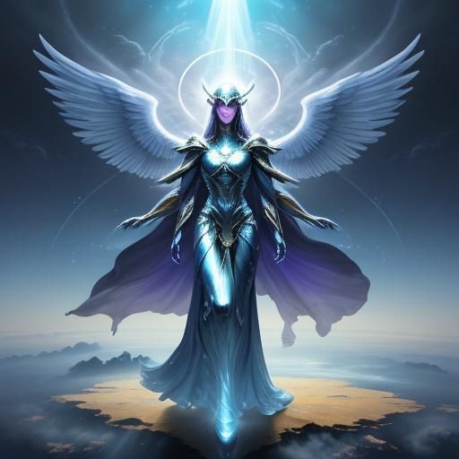 Angelic Alien Hybrid in Celestial Cloudscape