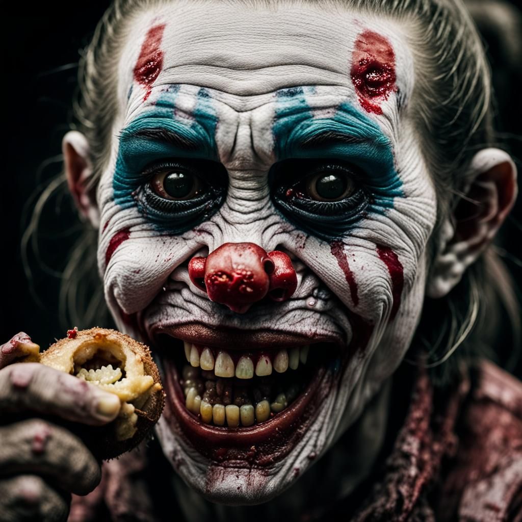 Grotesque Zombie Clown Portrait in Gritty Style