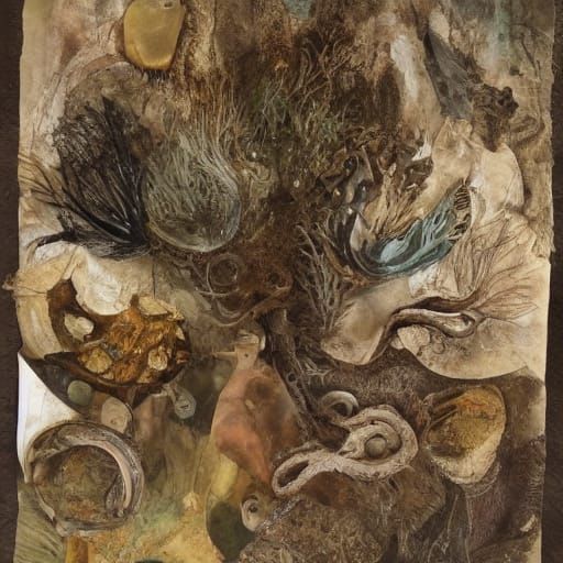 Surreal Dreamscape with Biomorphic Forms, Earthy Tones