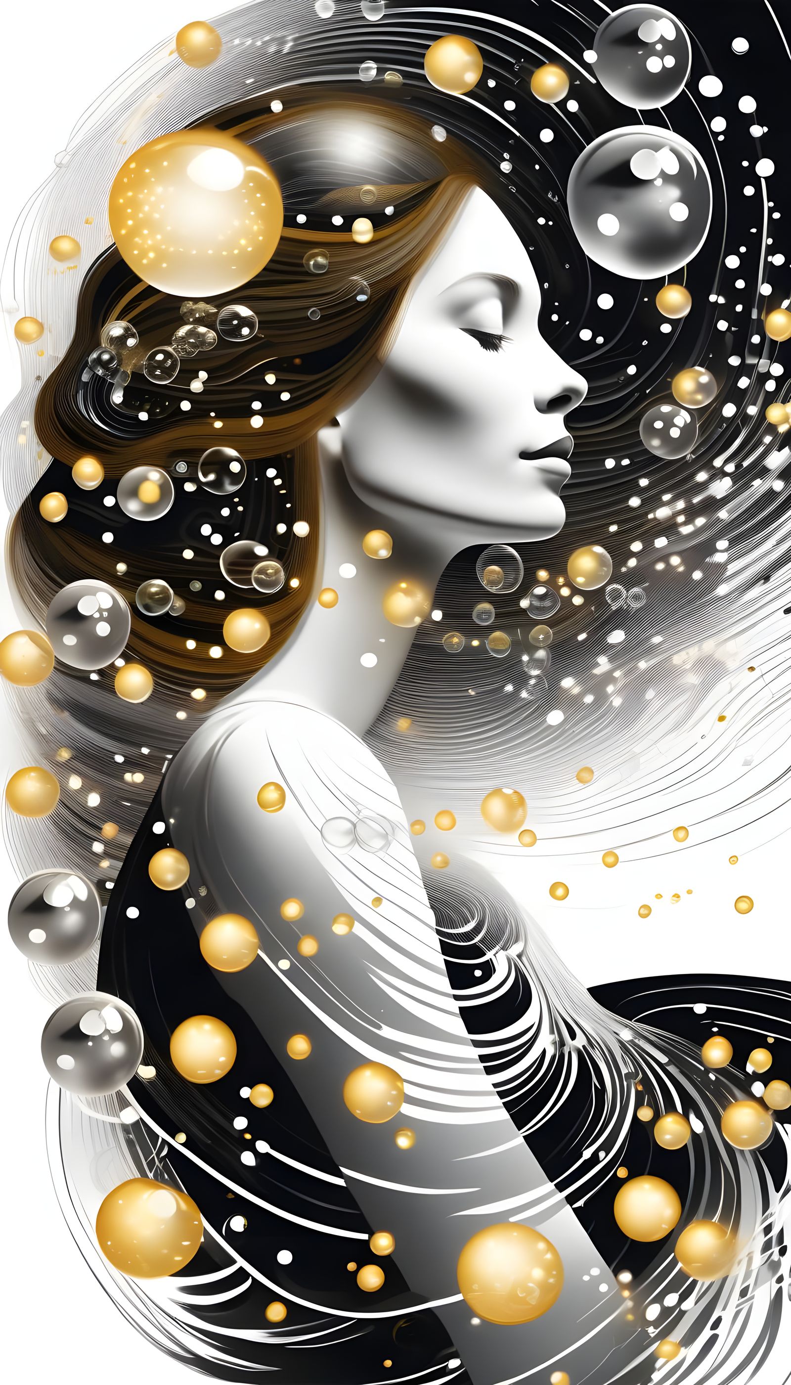 Surreal Woman Surrounded by Orbs Illustration