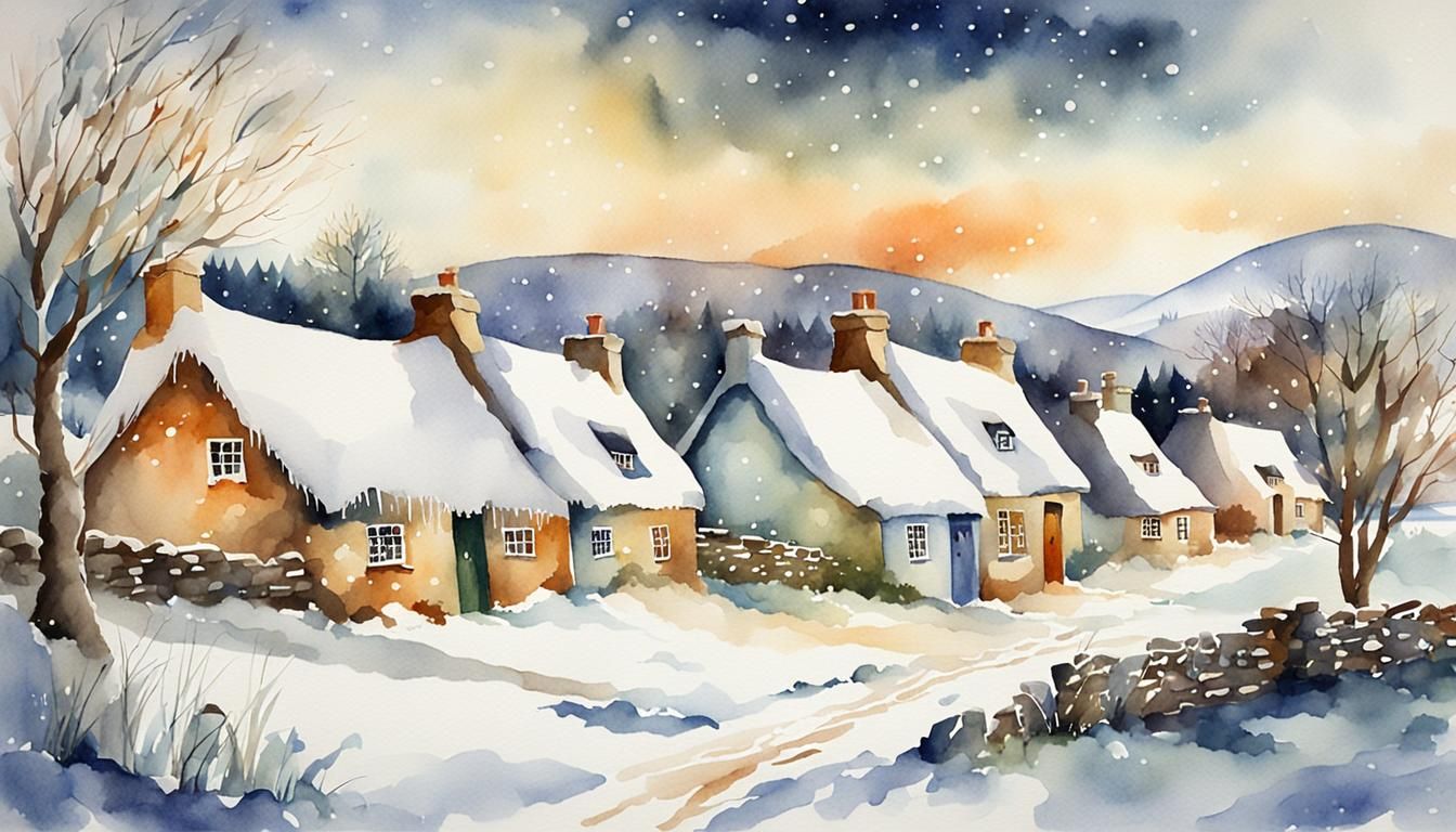 Christmas in Ireland: Watercolor Country Scene