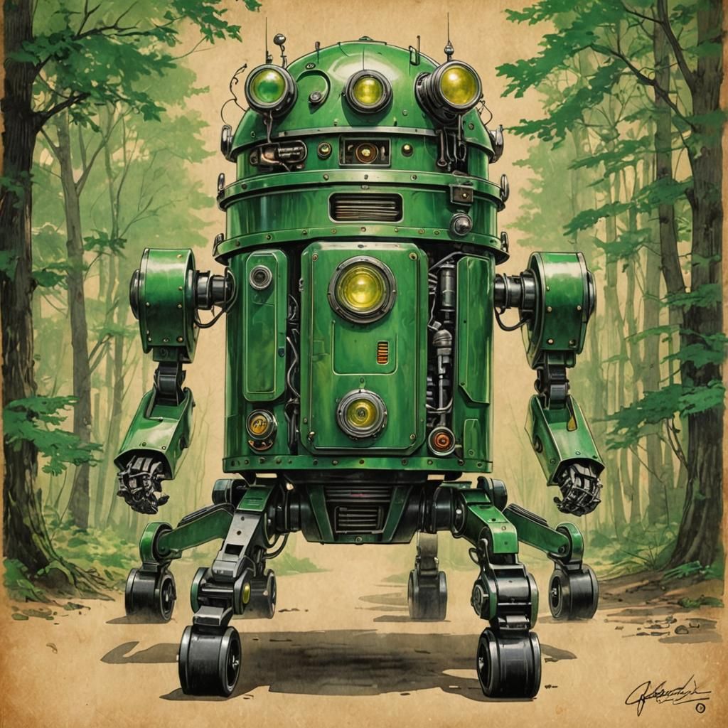 Retro-Futuristic Robot in Art Deco Style