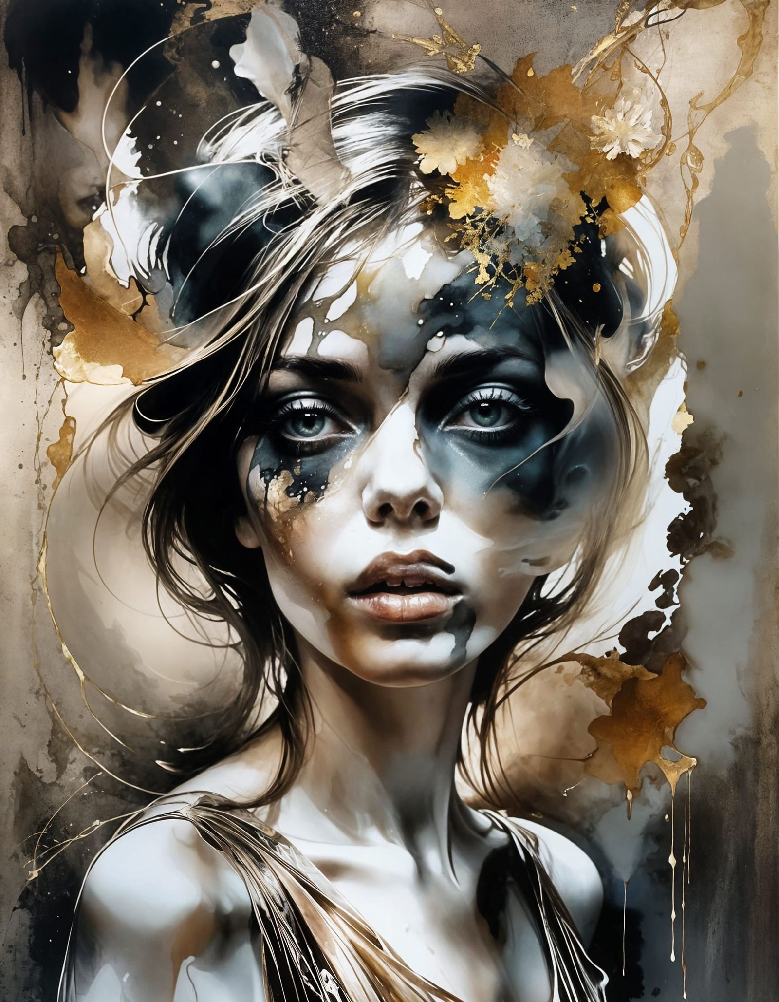 Dreamy Sepia Portrait with Marble Texture