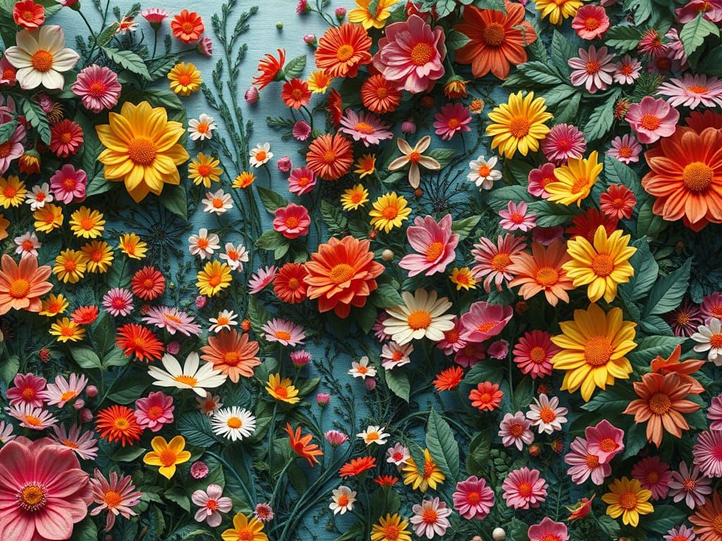 Whimsical Surreal Flower Garden in Mixed Media