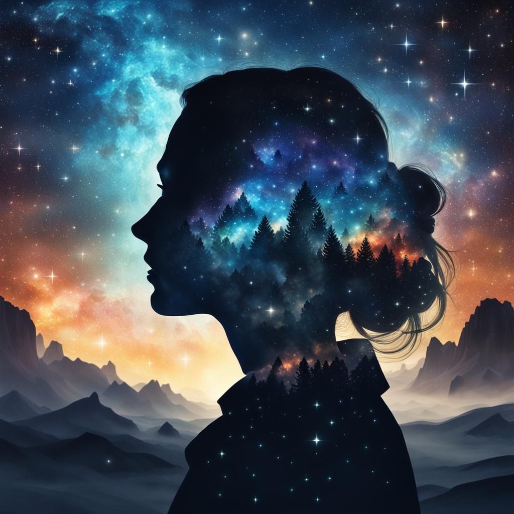 Nebula Silhouette: Double Exposure Digital Art