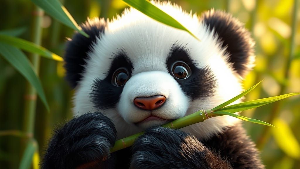 Create a hyper-realistic 3D close-up of an adorable baby pan...