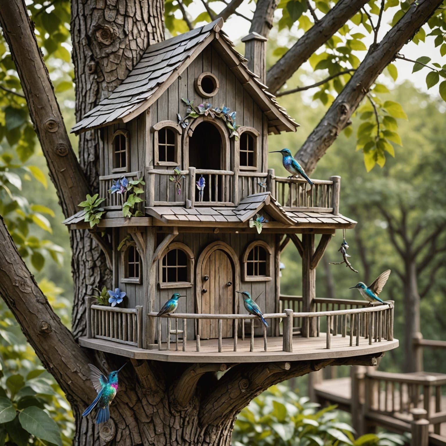 Whimsical Hummingbird Treehouse in Japanese-Inspired Style
