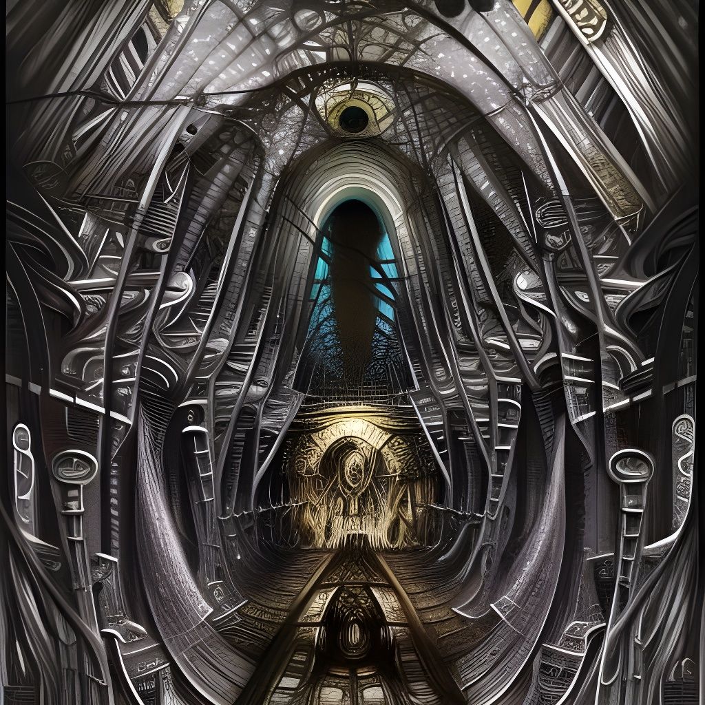 Grimdark Futuristic Living Cathedral Mixed Media Painting