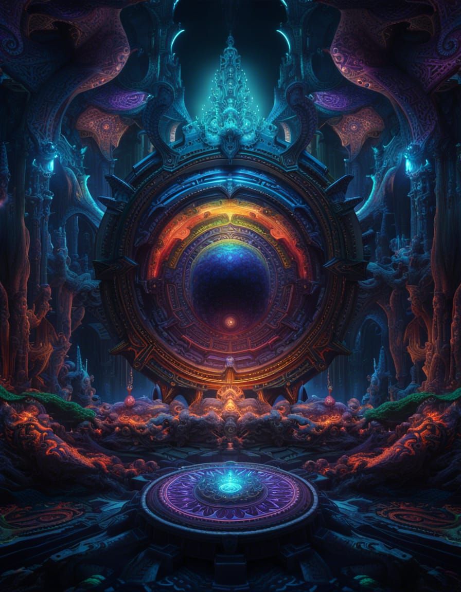 Psychedelic Alien World with Chakra in Dark Fantasy Style
