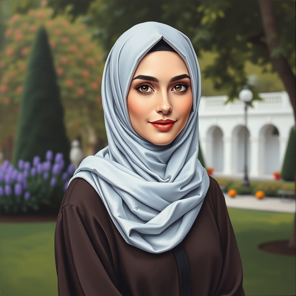 Elegant Hijabi Portrait in Oil Painting Style