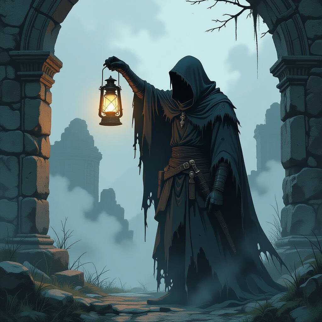 Cursed Prince with Lantern in Manga Style