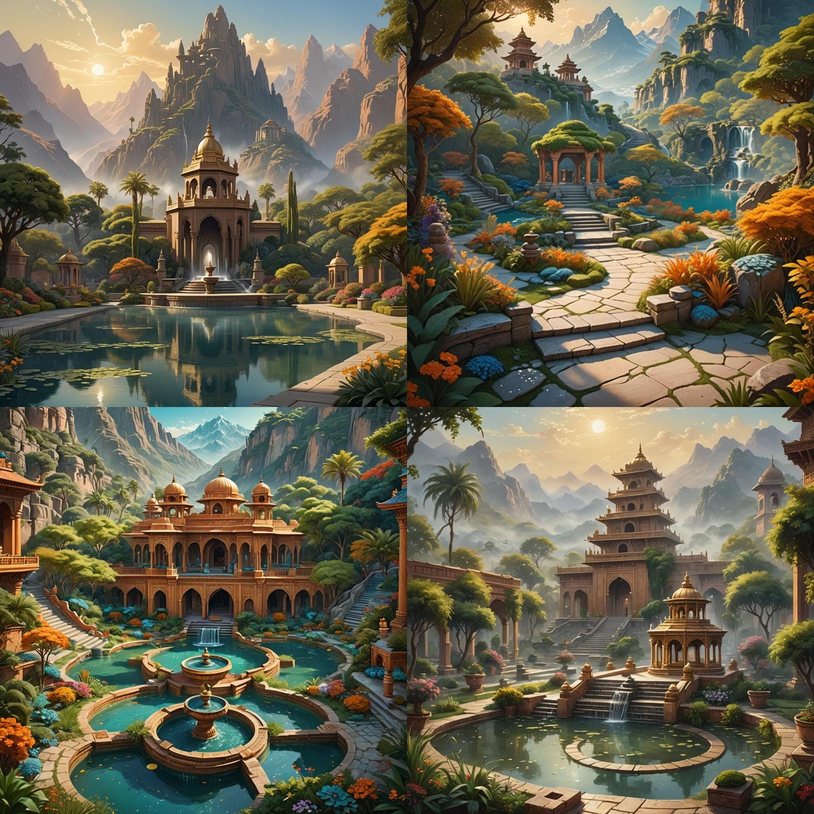 Idyllic Palace Garden with Mountain Backdrop