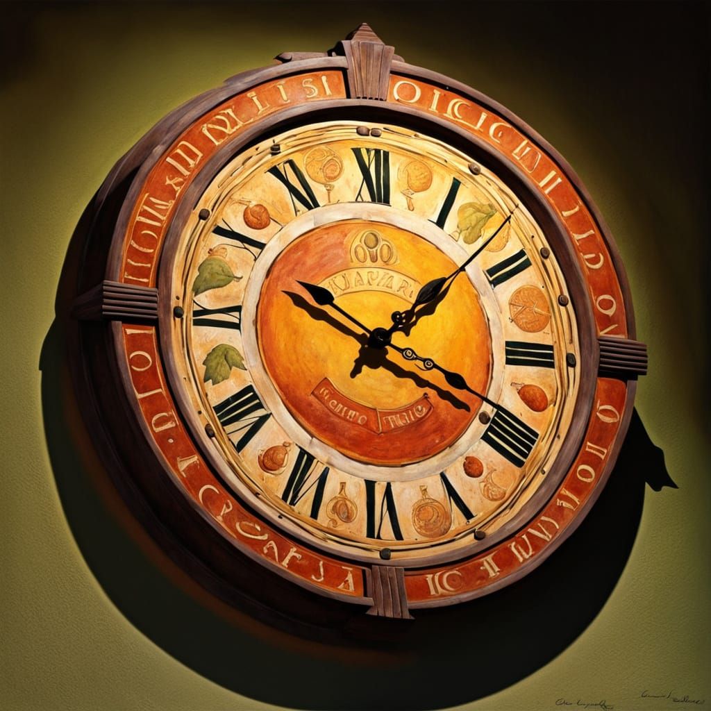 Ancient Pompeii Fresco Clock in Gouache Style