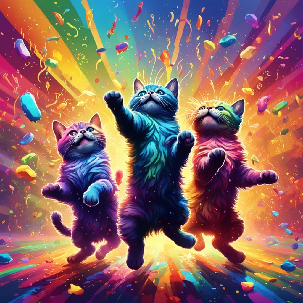 Kittens Dancing Under Rainbow at Disco Studio 54