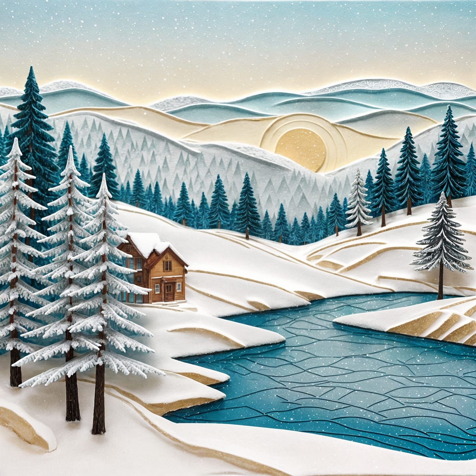 Intricate Papercraft Winter Scene Collage