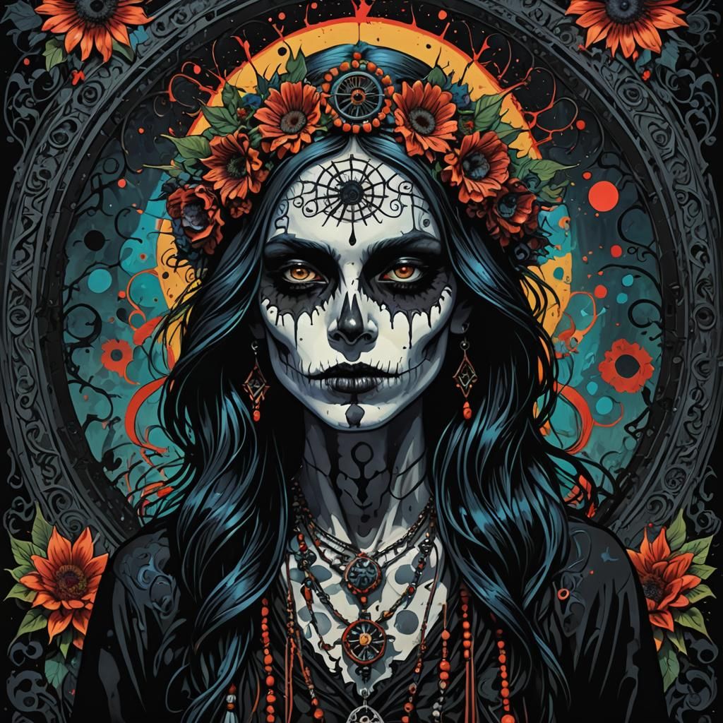 Gothic Noir Art of a Hippie Woman