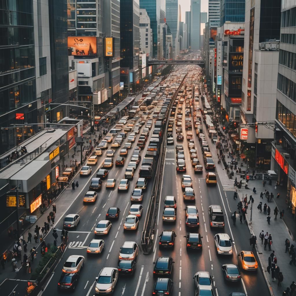 Sprawling Modern Cityscape with Traffic Jam