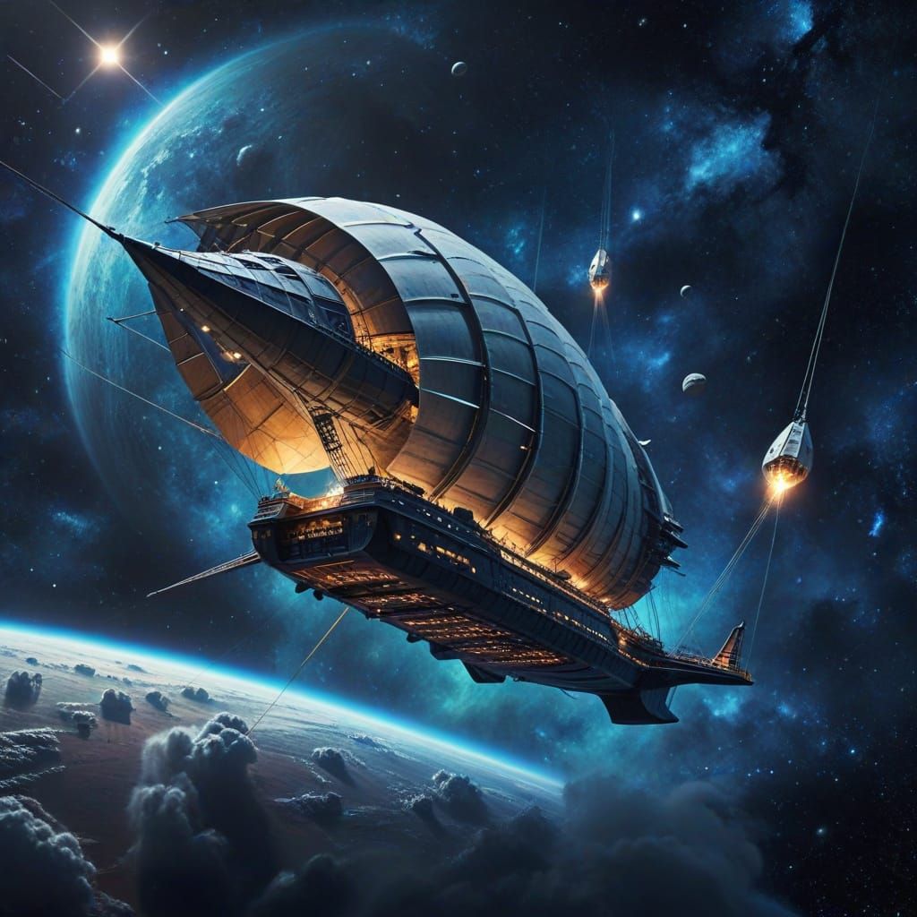Futuristic Space Sailing Ship Exploring Galaxy