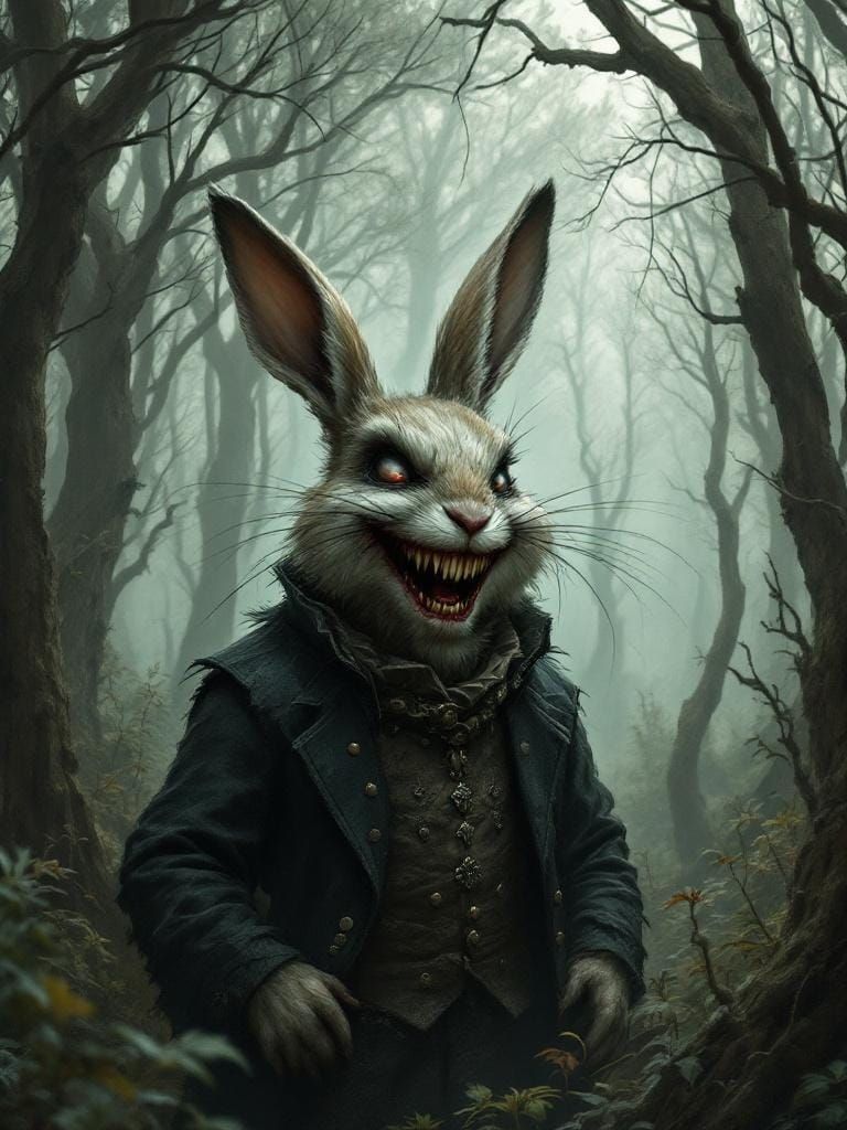 Gothic Fairytale: Laughing Rabbit in Dark Forest